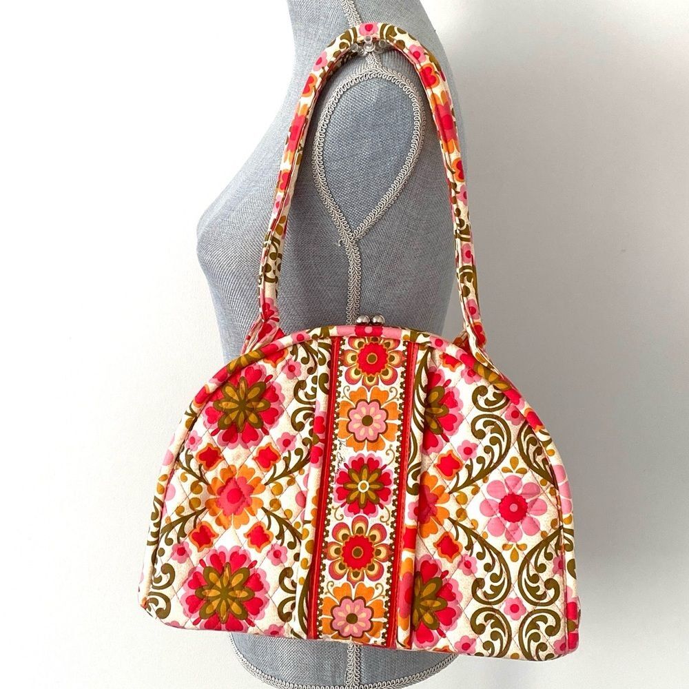 Vera Bradley Eloise Quilted Kiss-Lock Shoulder Bag Pink & Orange Floral Boho
